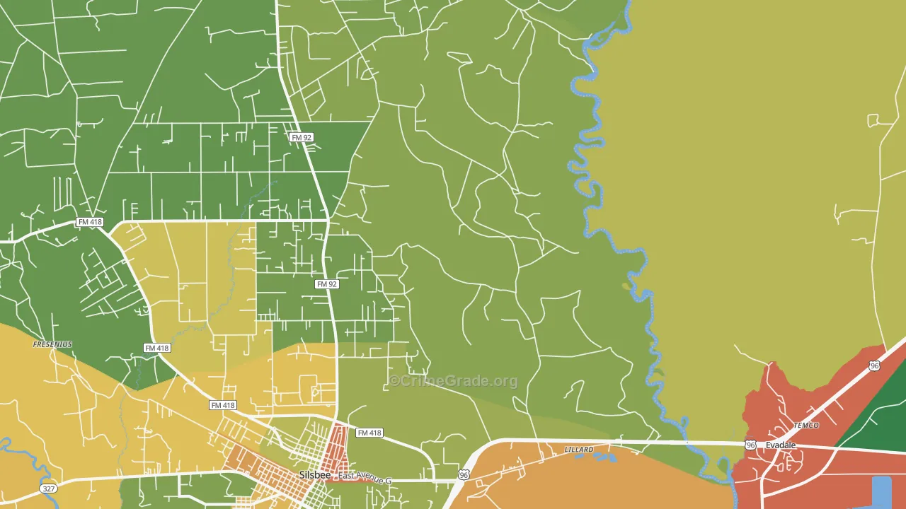 Lillard, TX Map of Robbery Rates