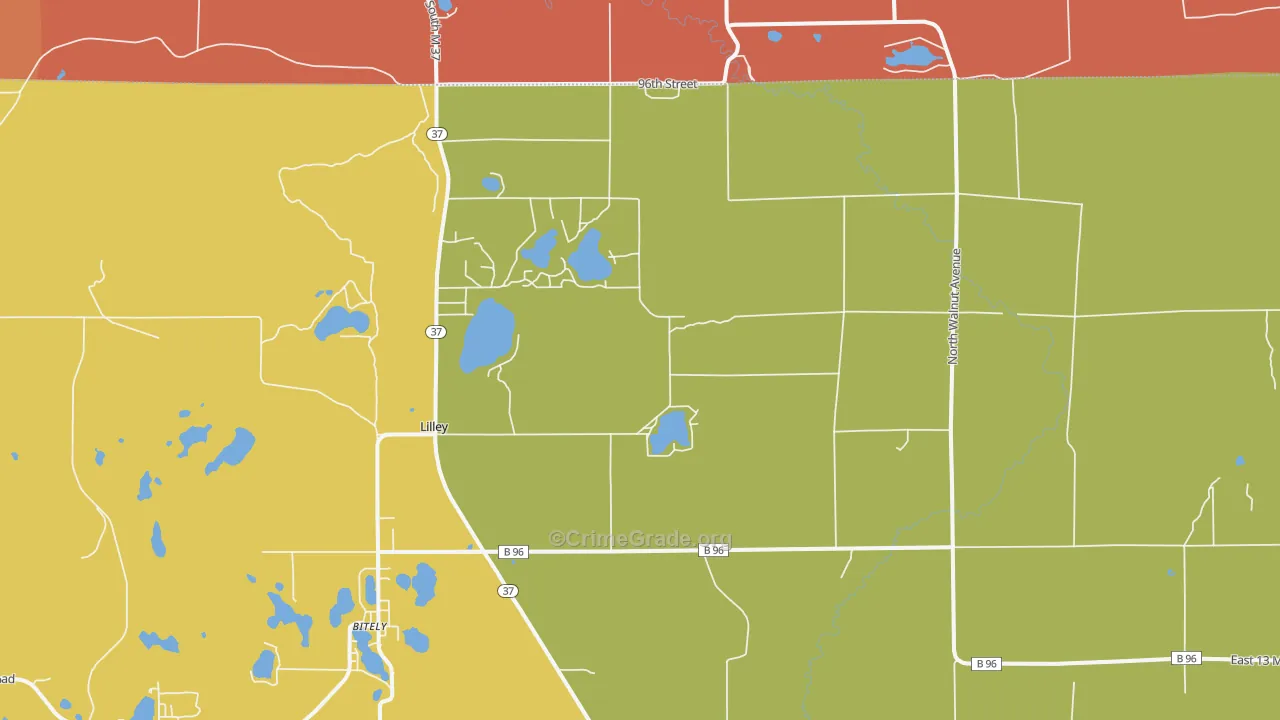 Lilley, MI Map of Robbery Rates