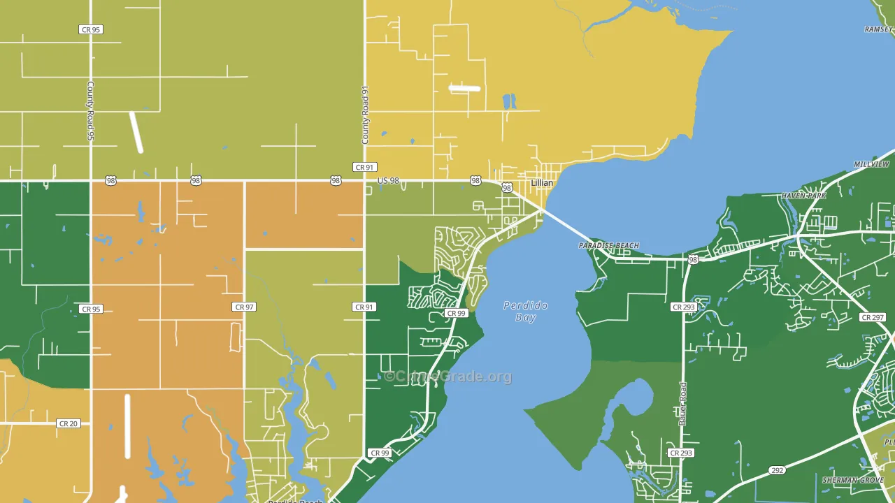 Lillian, AL Map of Robbery Rates