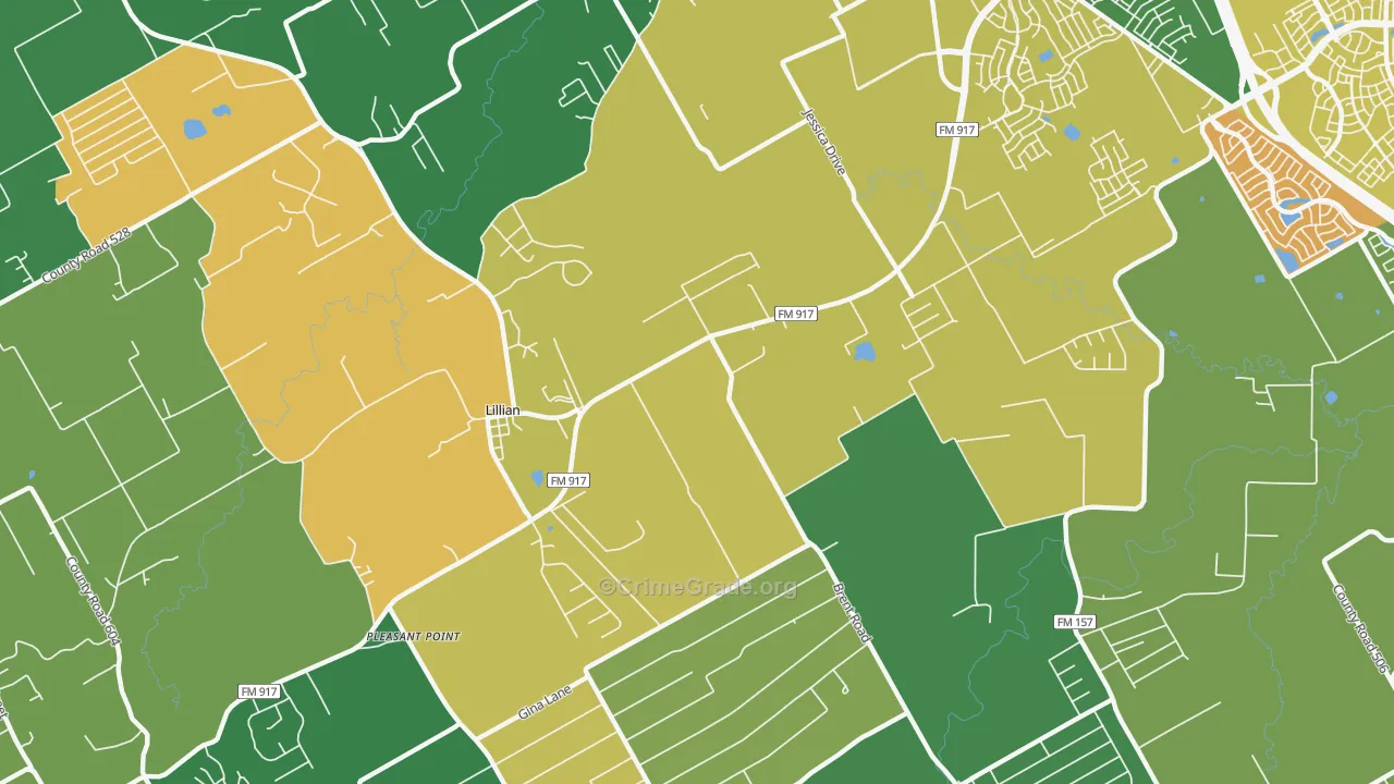 Lillian, TX Map of Robbery Rates