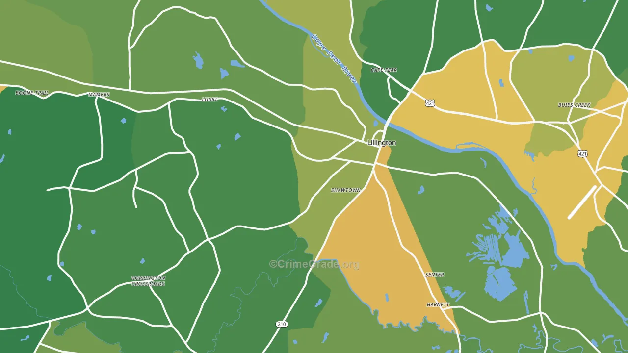 Lillington, NC Map of Robbery Rates