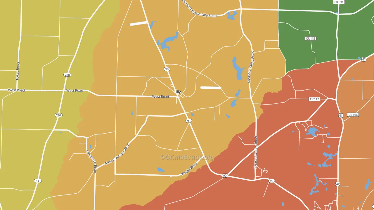 Lilly, GA Map of Robbery Rates