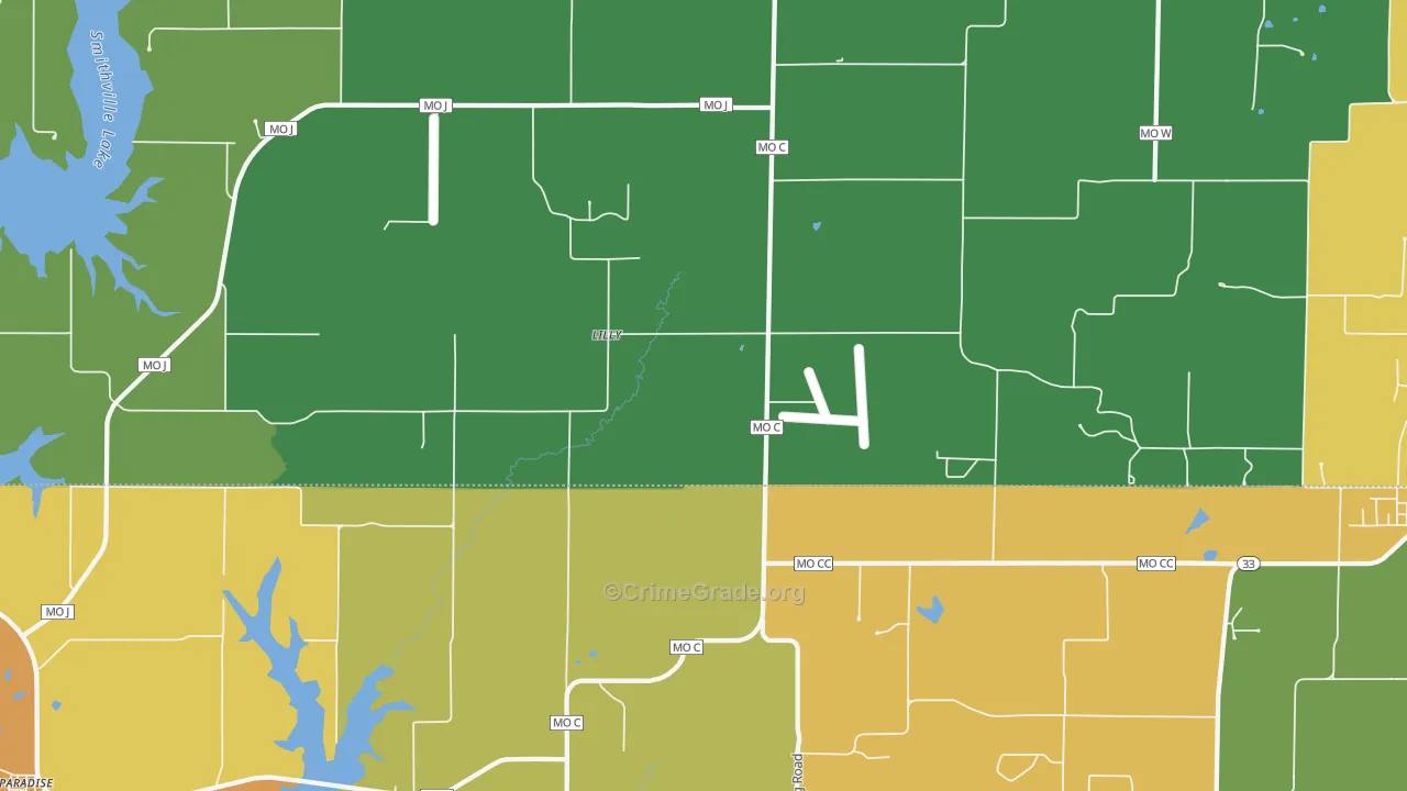 Lilly, MO Map of Robbery Rates