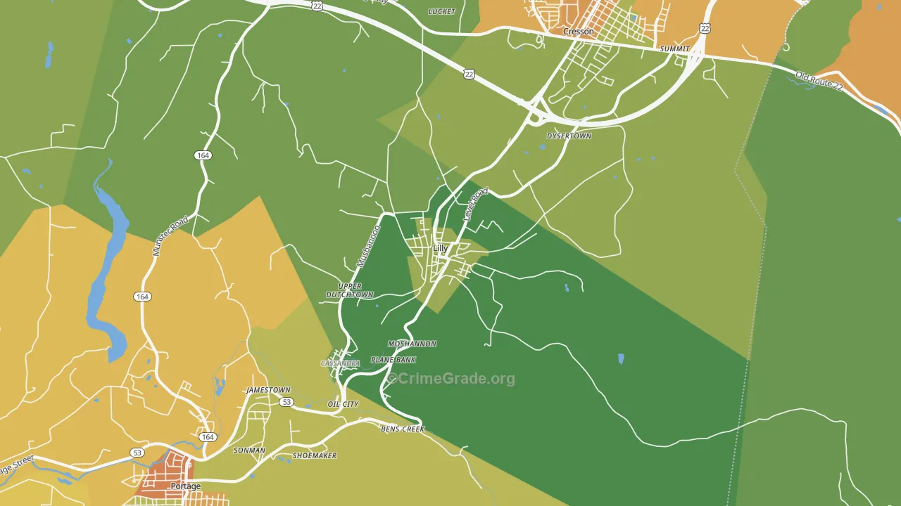 Lilly, PA Map of Robbery Rates