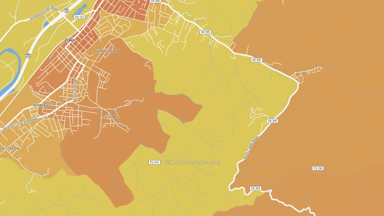 Lillydale, TN Map of Robbery Rates