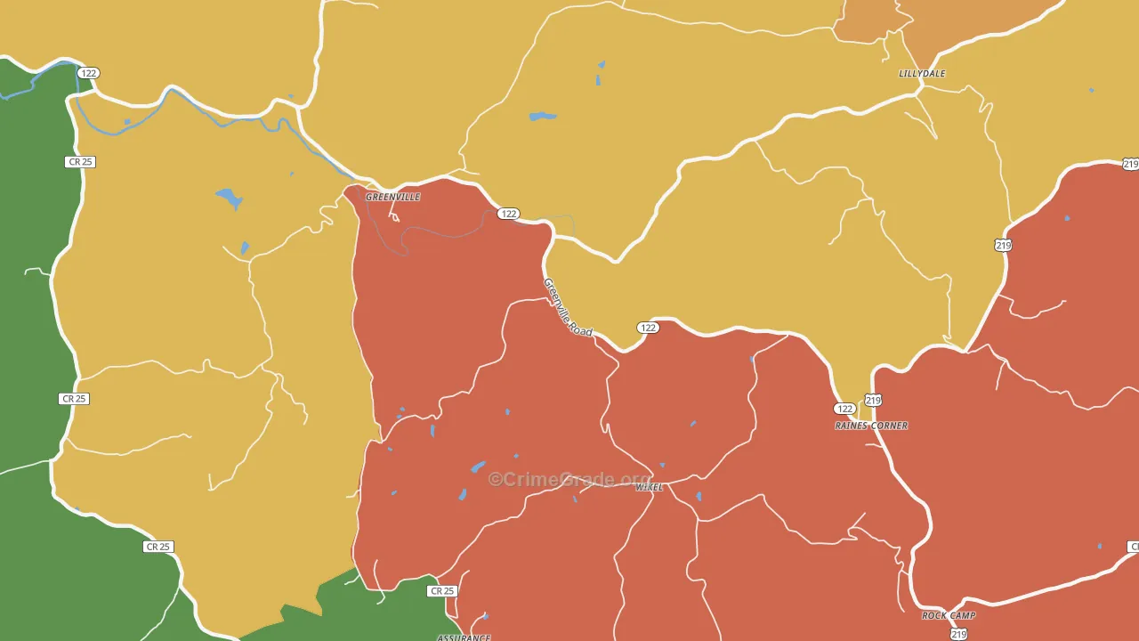 Lillydale, WV Map of Robbery Rates
