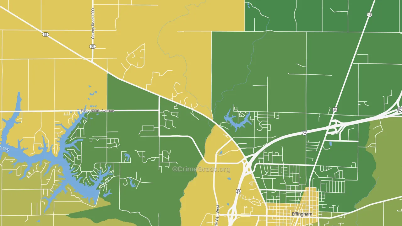 Lillyville, IL Map of Robbery Rates