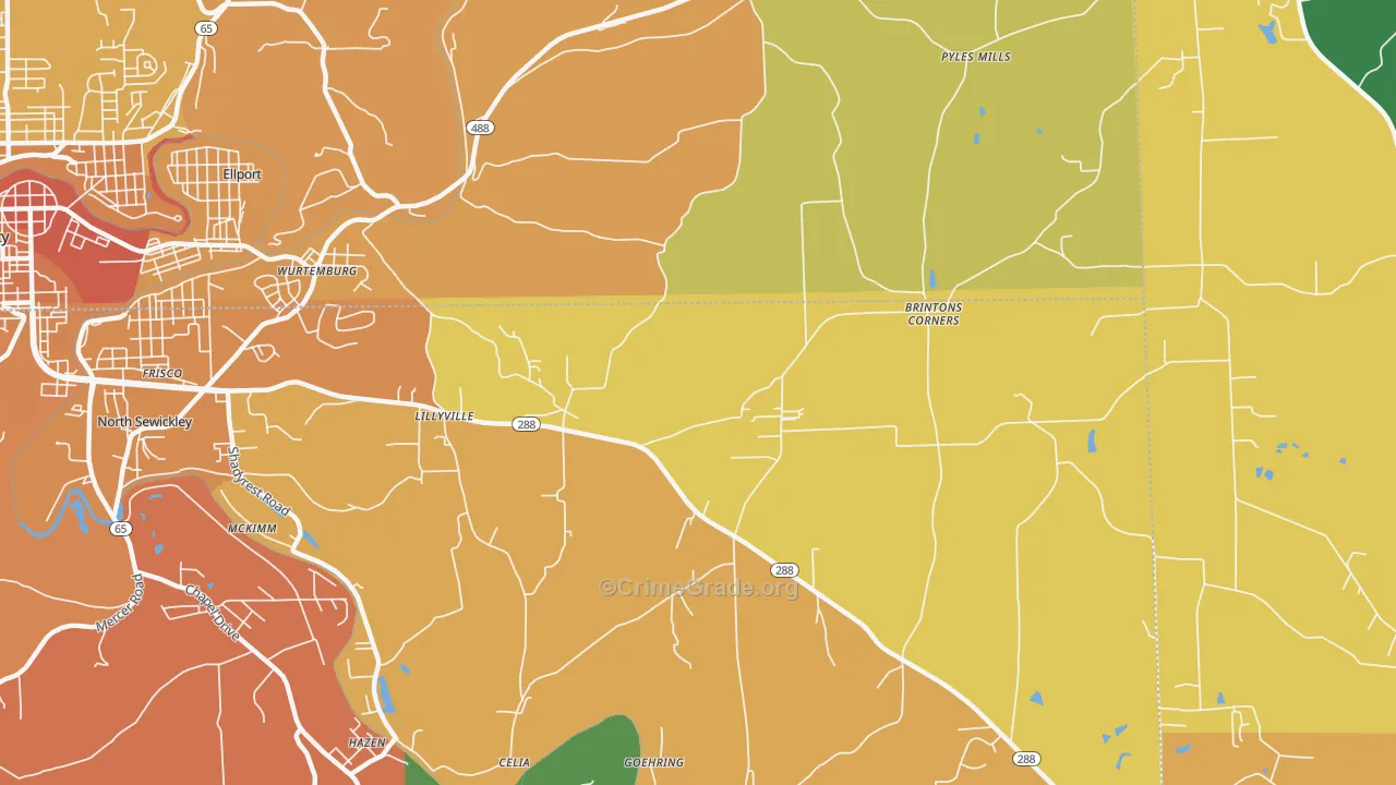 Lillyville, PA Map of Robbery Rates