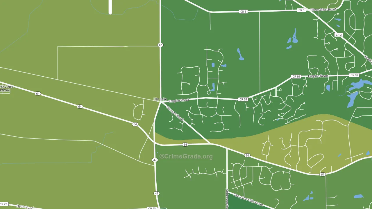 Lily Lake, IL Map of Robbery Rates