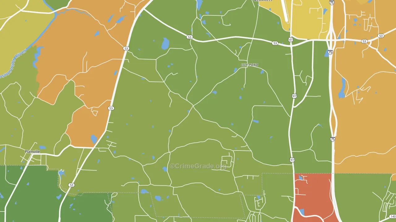 Lily Pond, GA Map of Robbery Rates