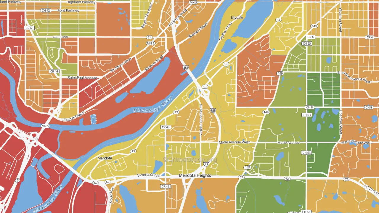 Lilydale, MN Map of Robbery Rates