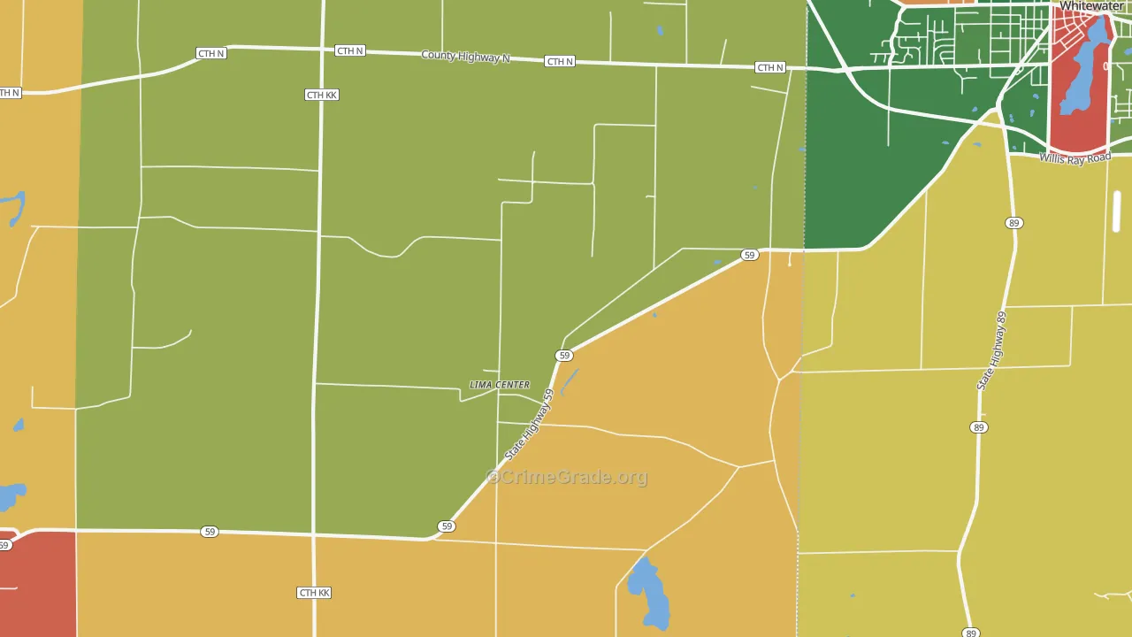 Lima Center, WI Map of Robbery Rates