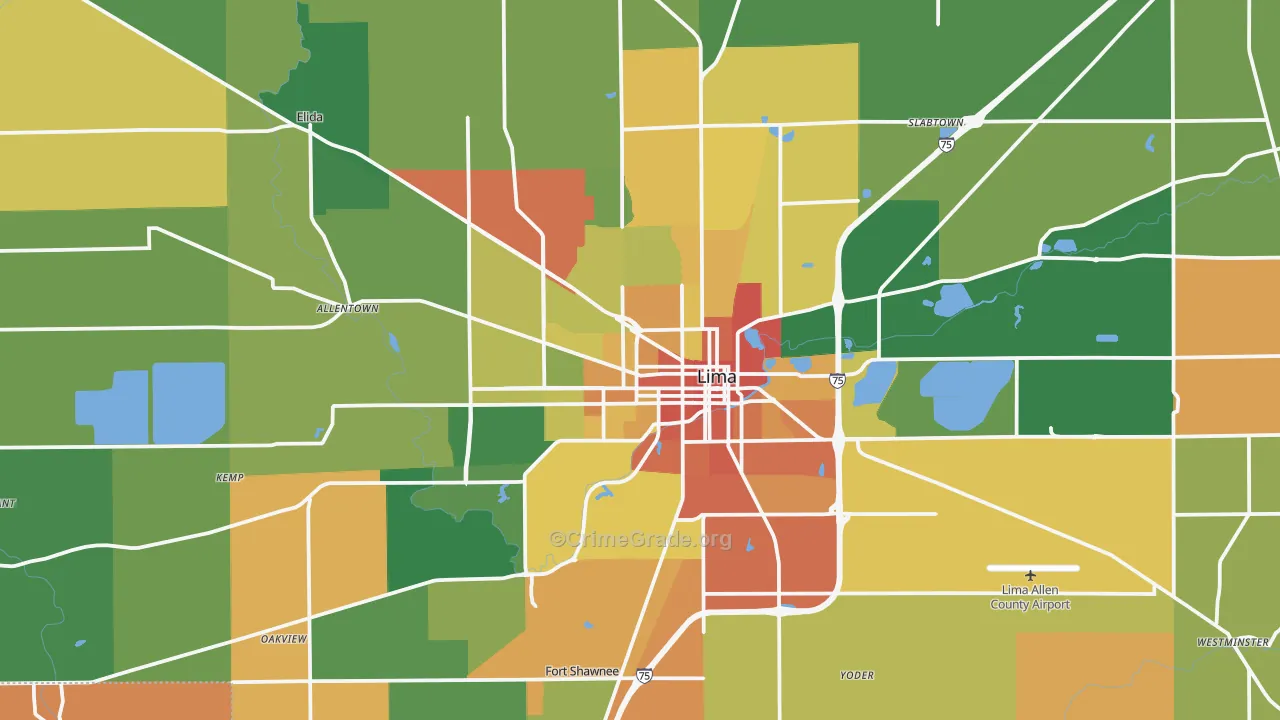 Lima, OH Map of Robbery Rates