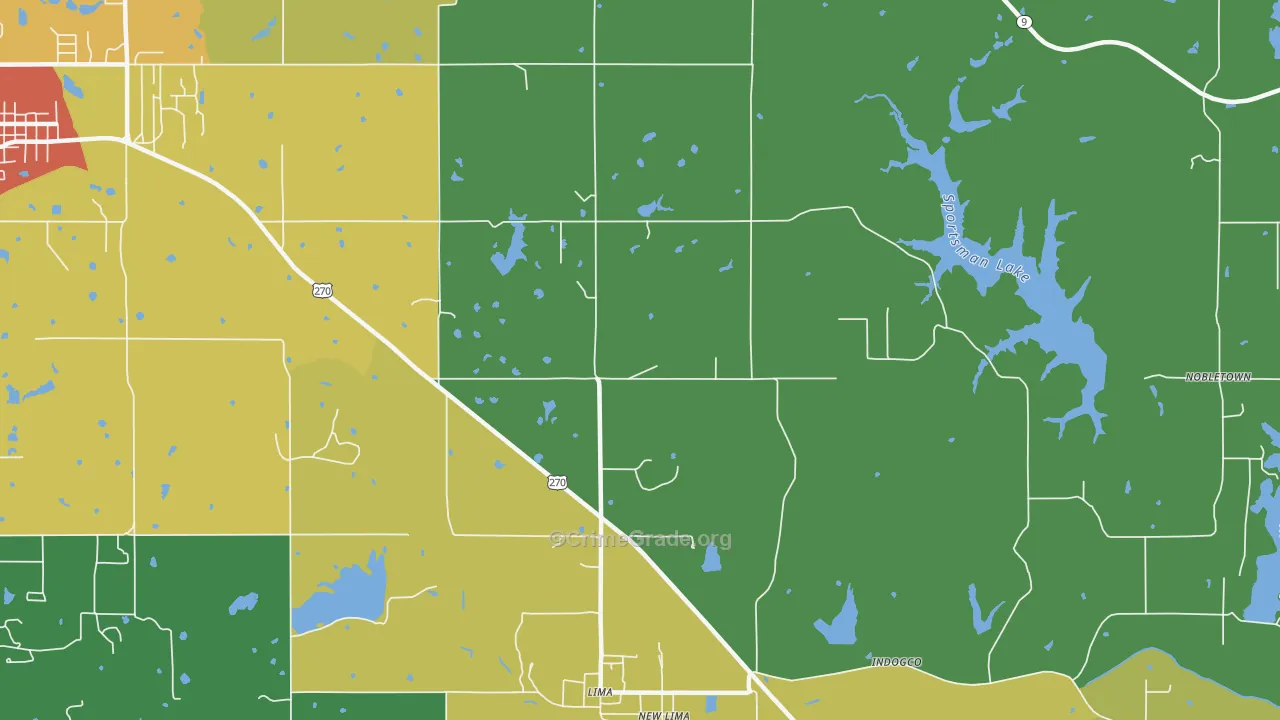 Lima, OK Map of Robbery Rates