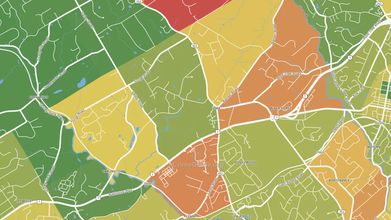 Lima, PA Map of Robbery Rates