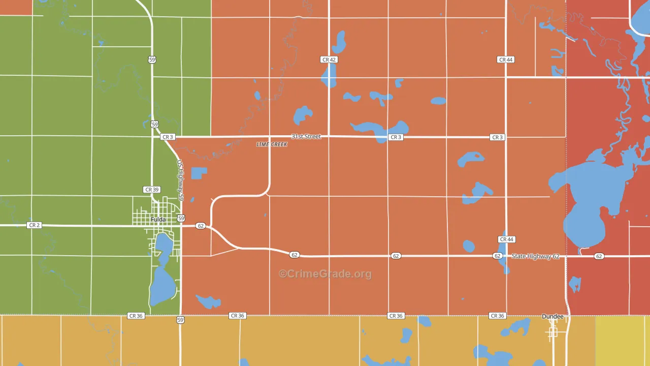 Lime Creek, MN Map of Robbery Rates