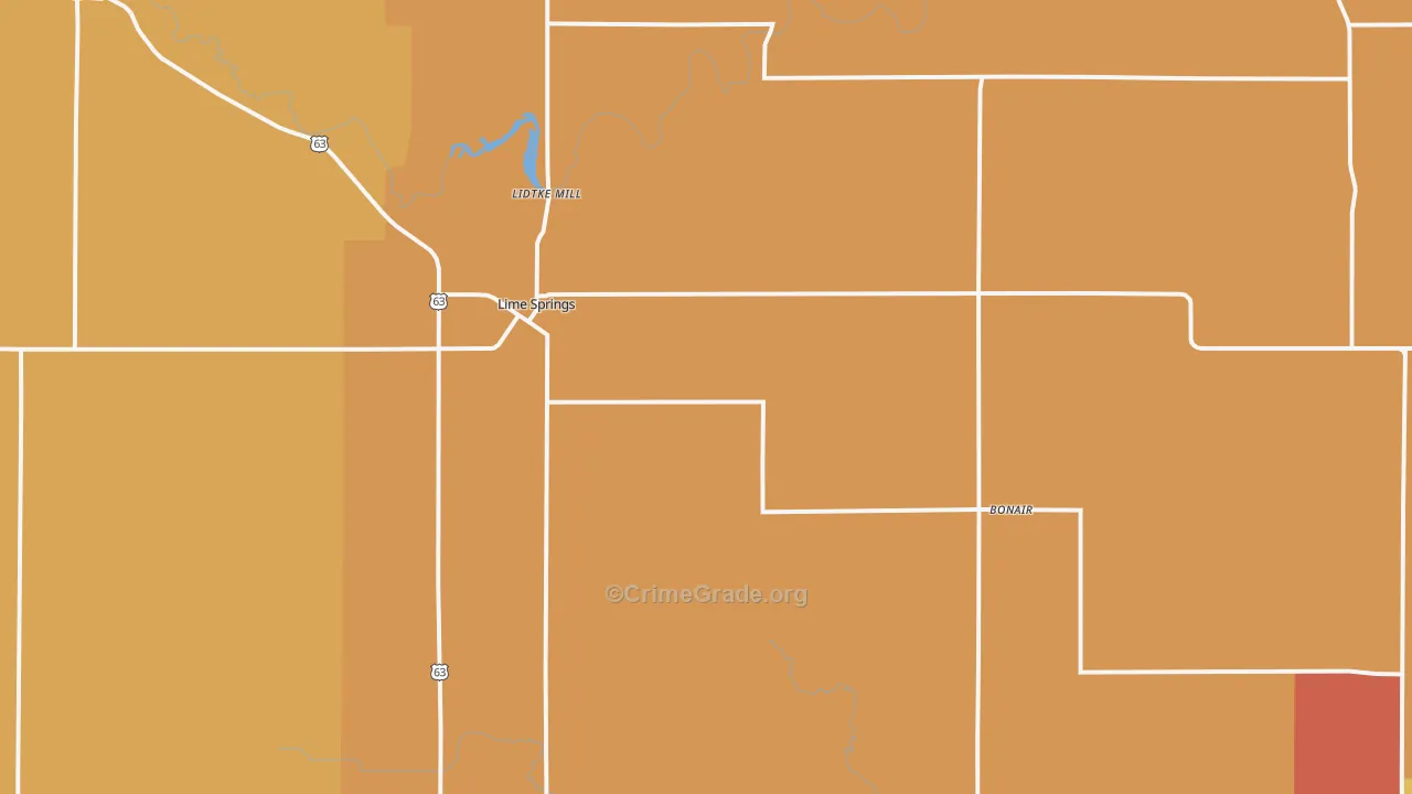 Lime Springs, IA Map of Robbery Rates