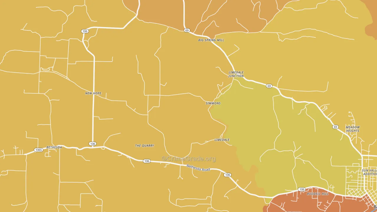 Limedale, AR Map of Robbery Rates