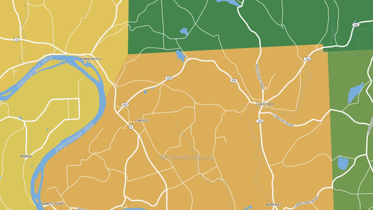 Limehill, PA Map of Robbery Rates
