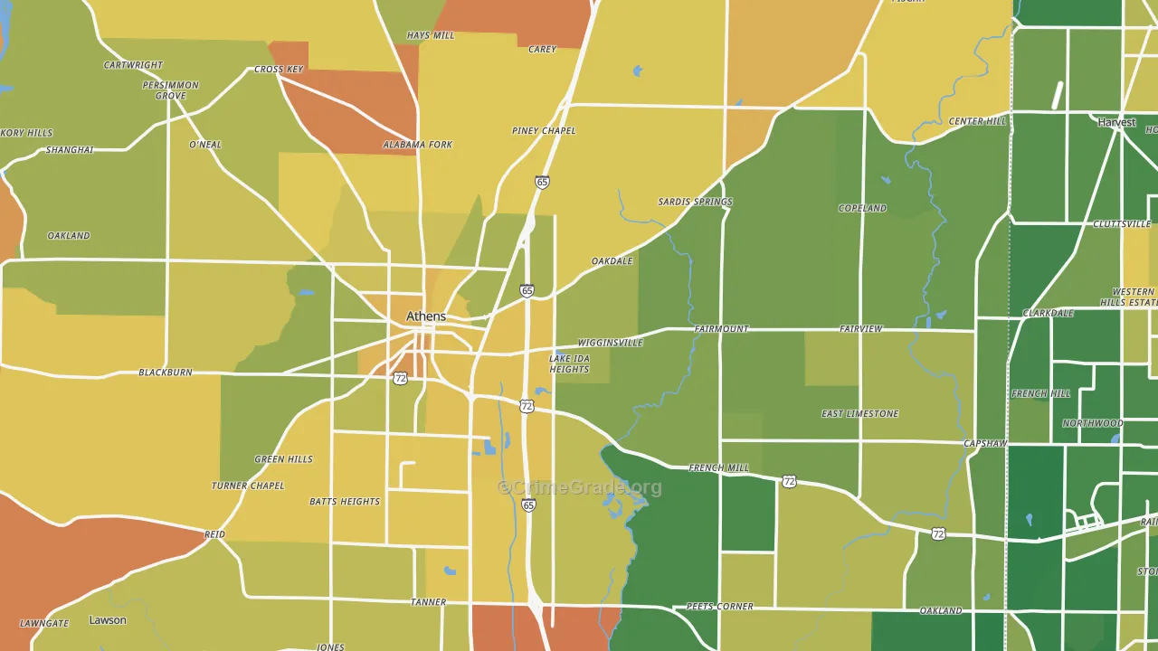 Limestone County, AL Map of Robbery Rates