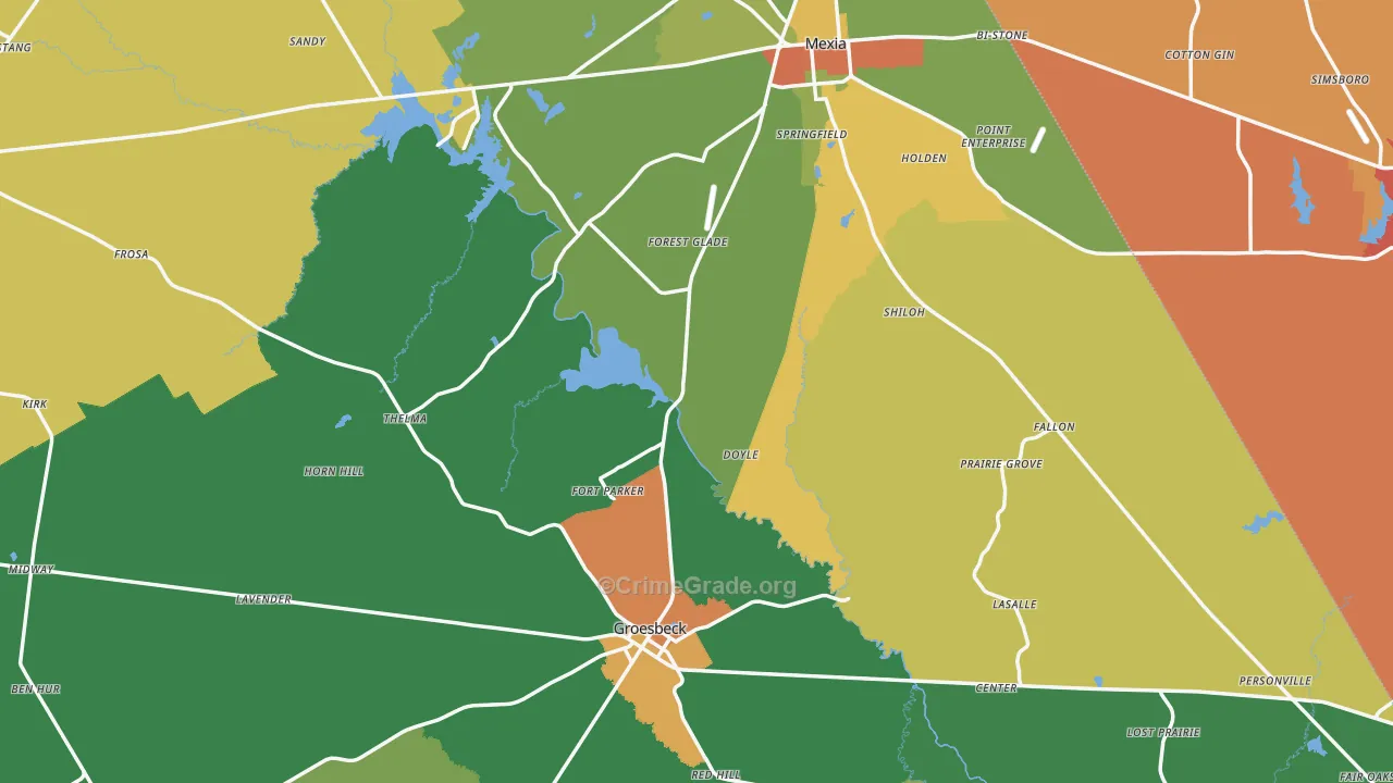 Limestone County, TX Map of Robbery Rates