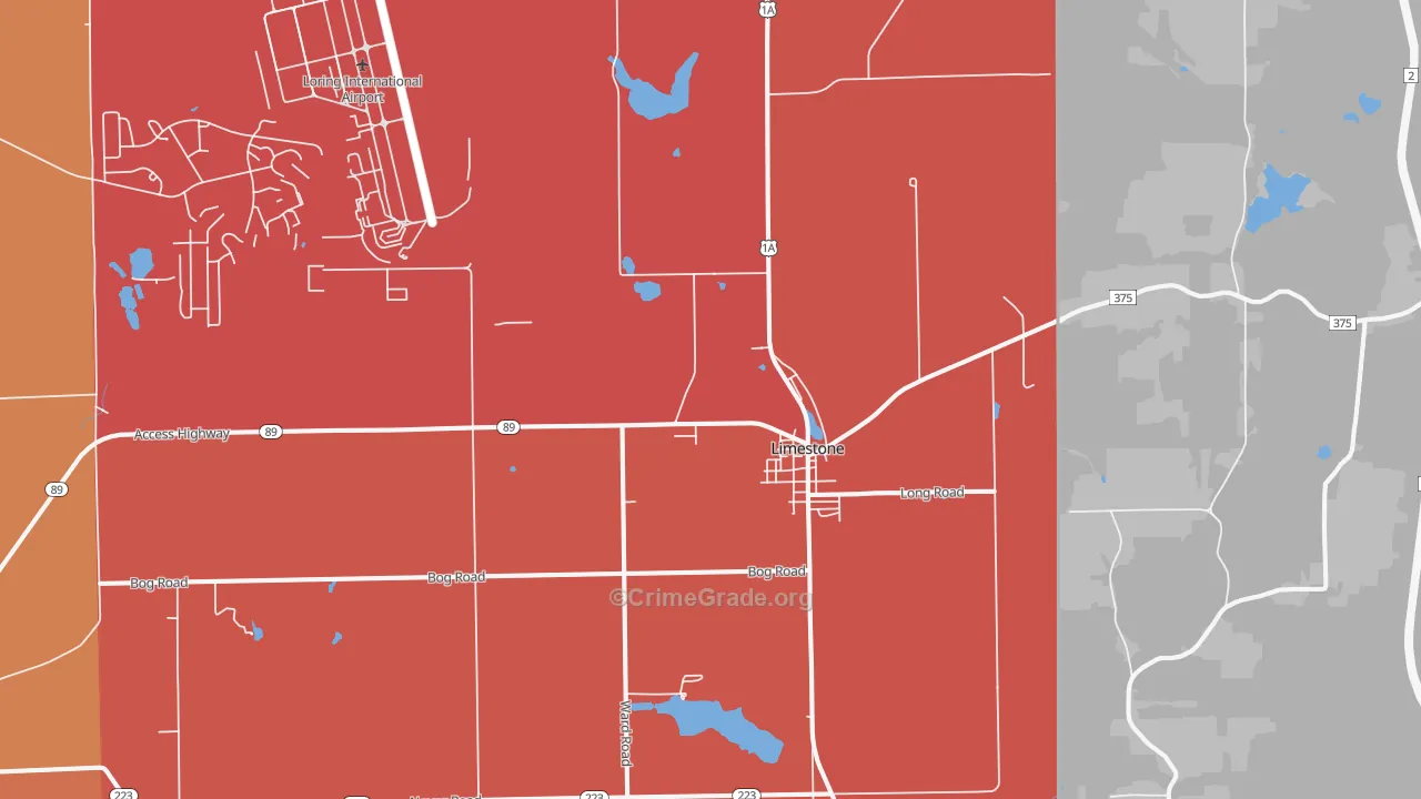 Limestone, ME Map of Robbery Rates