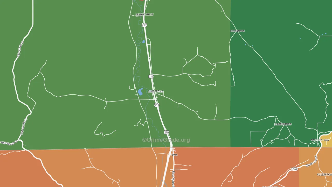 Limestone, NY Map of Robbery Rates