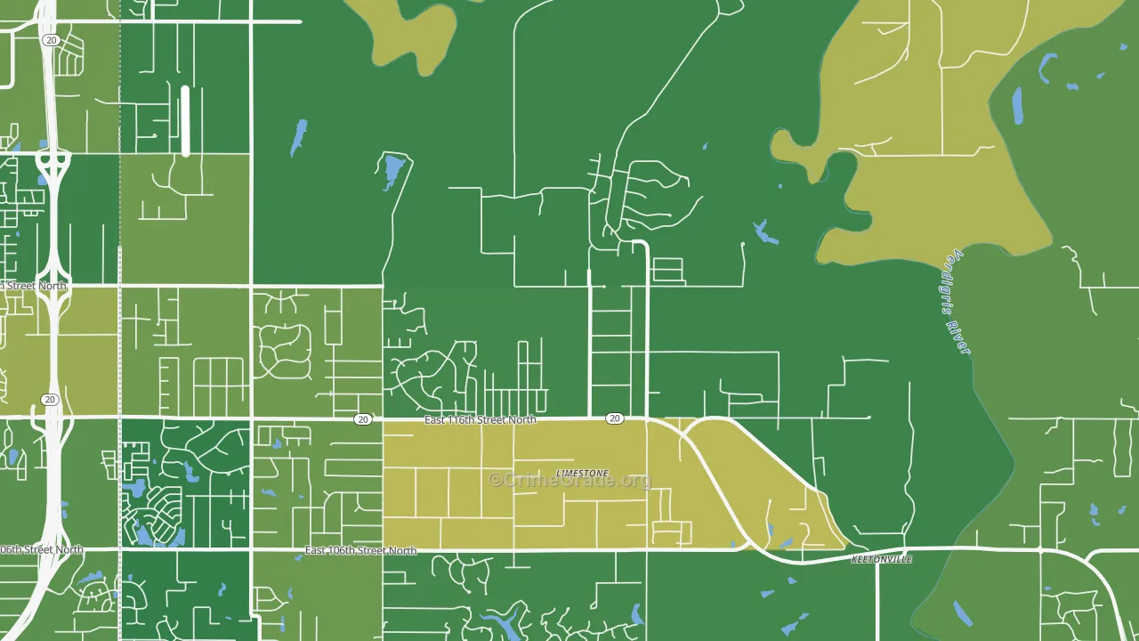 Limestone, OK Map of Robbery Rates