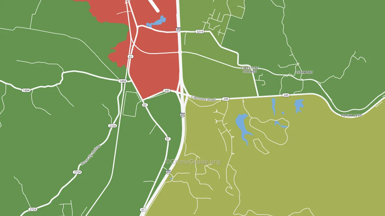 Limestone Springs, KY Map of Robbery Rates