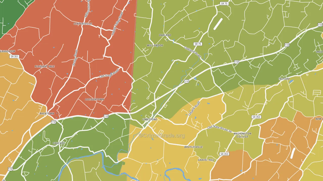 Limestone, TN Map of Robbery Rates