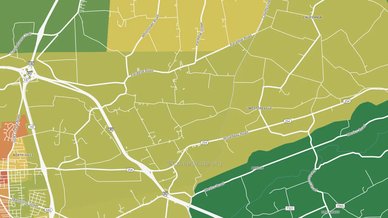 Limestoneville, PA Map of Robbery Rates