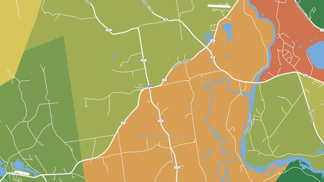 Limington, ME Map of Robbery Rates