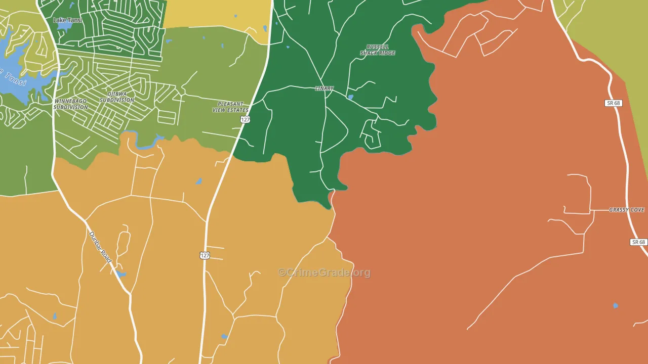 Linary, TN Map of Robbery Rates