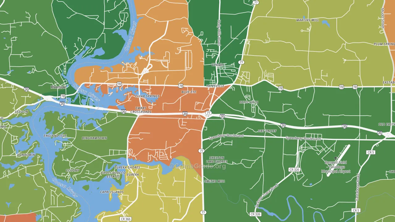 Lincoln, AL Map of Robbery Rates
