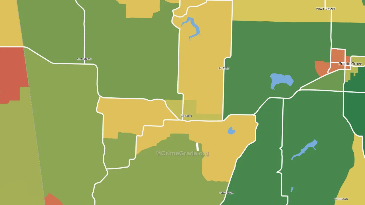 Lincoln, AR Map of Robbery Rates