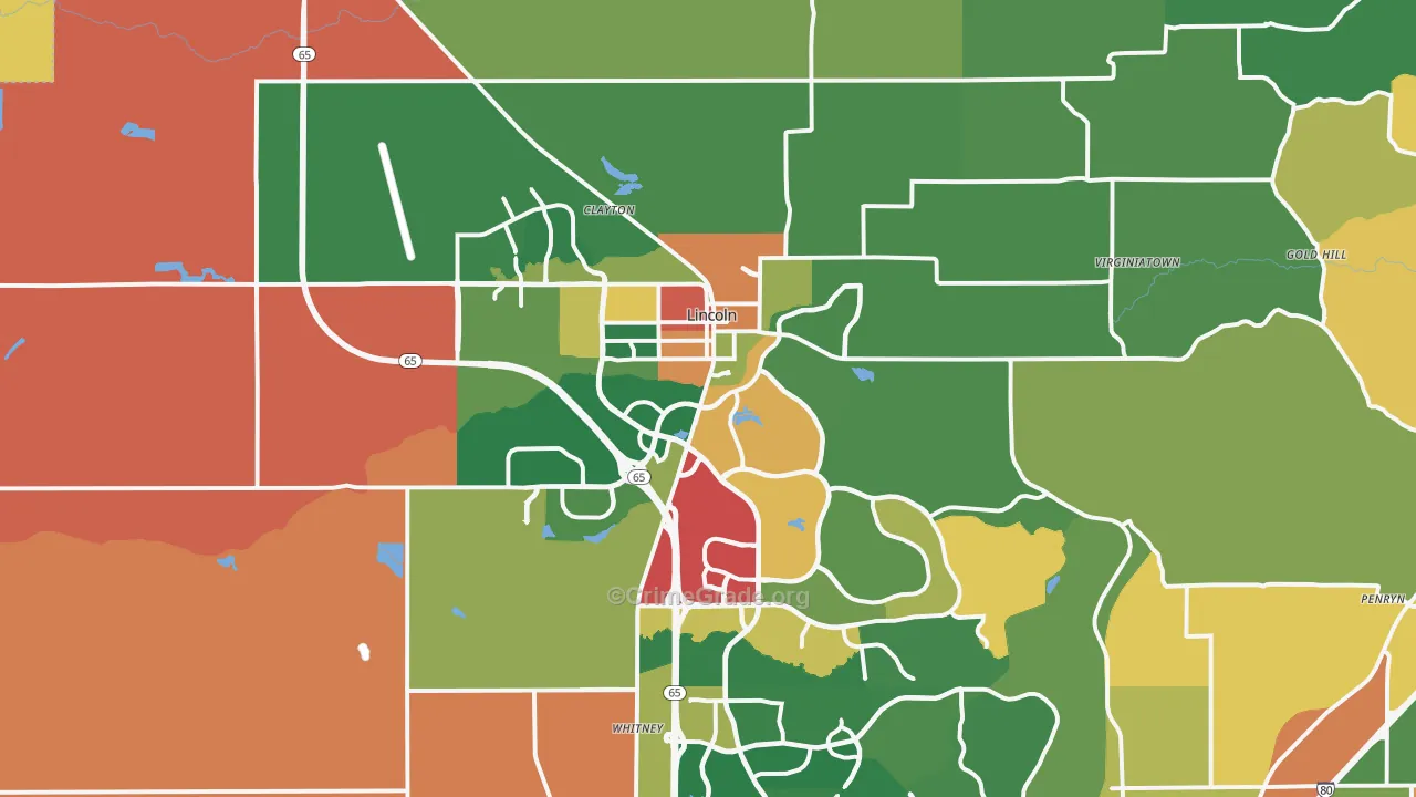 Lincoln, CA Map of Robbery Rates