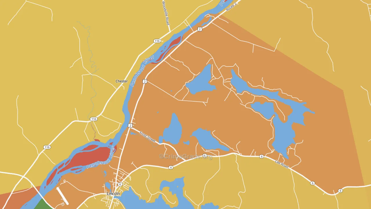 Lincoln Center, ME Map of Robbery Rates