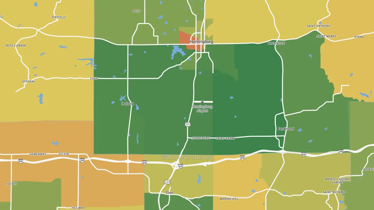 Lincoln City, IN Map of Robbery Rates
