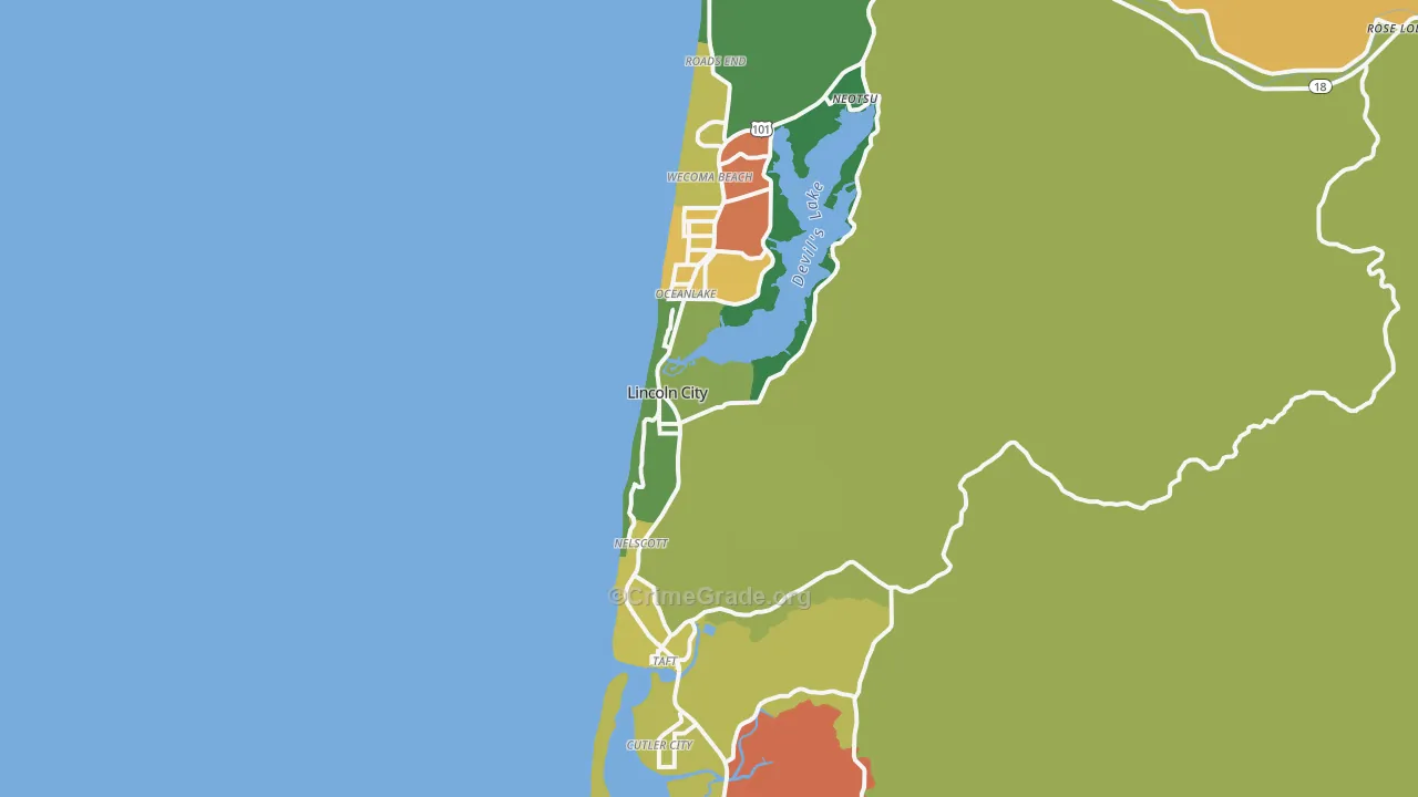 Lincoln City, OR Map of Robbery Rates