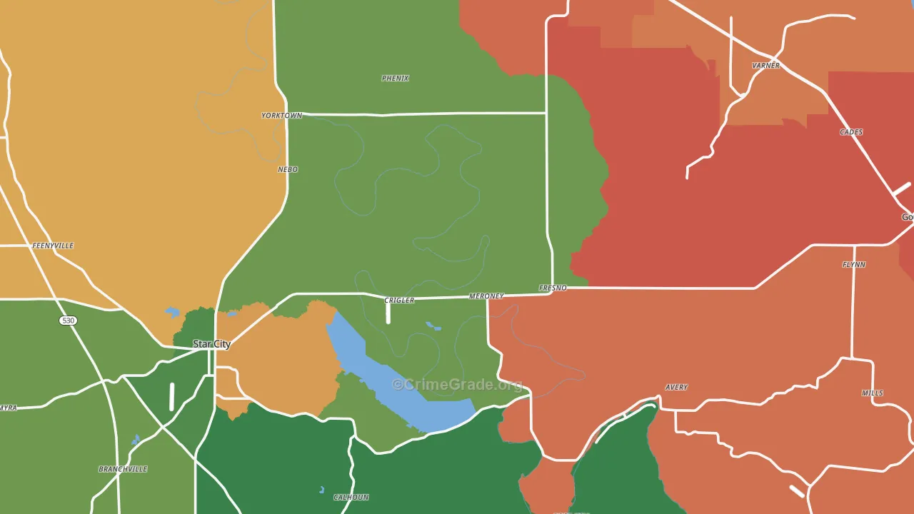 Lincoln County, AR Map of Robbery Rates