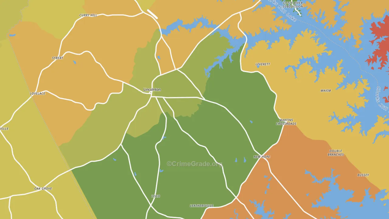 Lincoln County, GA Map of Robbery Rates