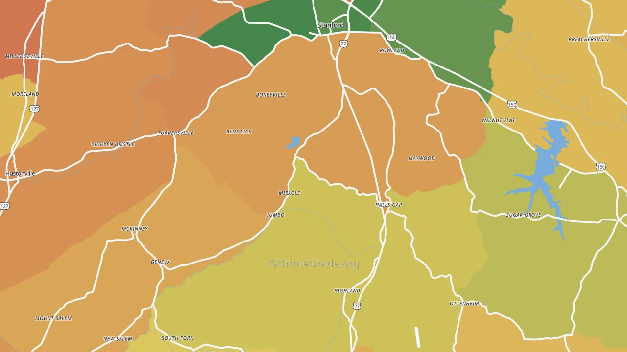 Lincoln County, KY Map of Robbery Rates