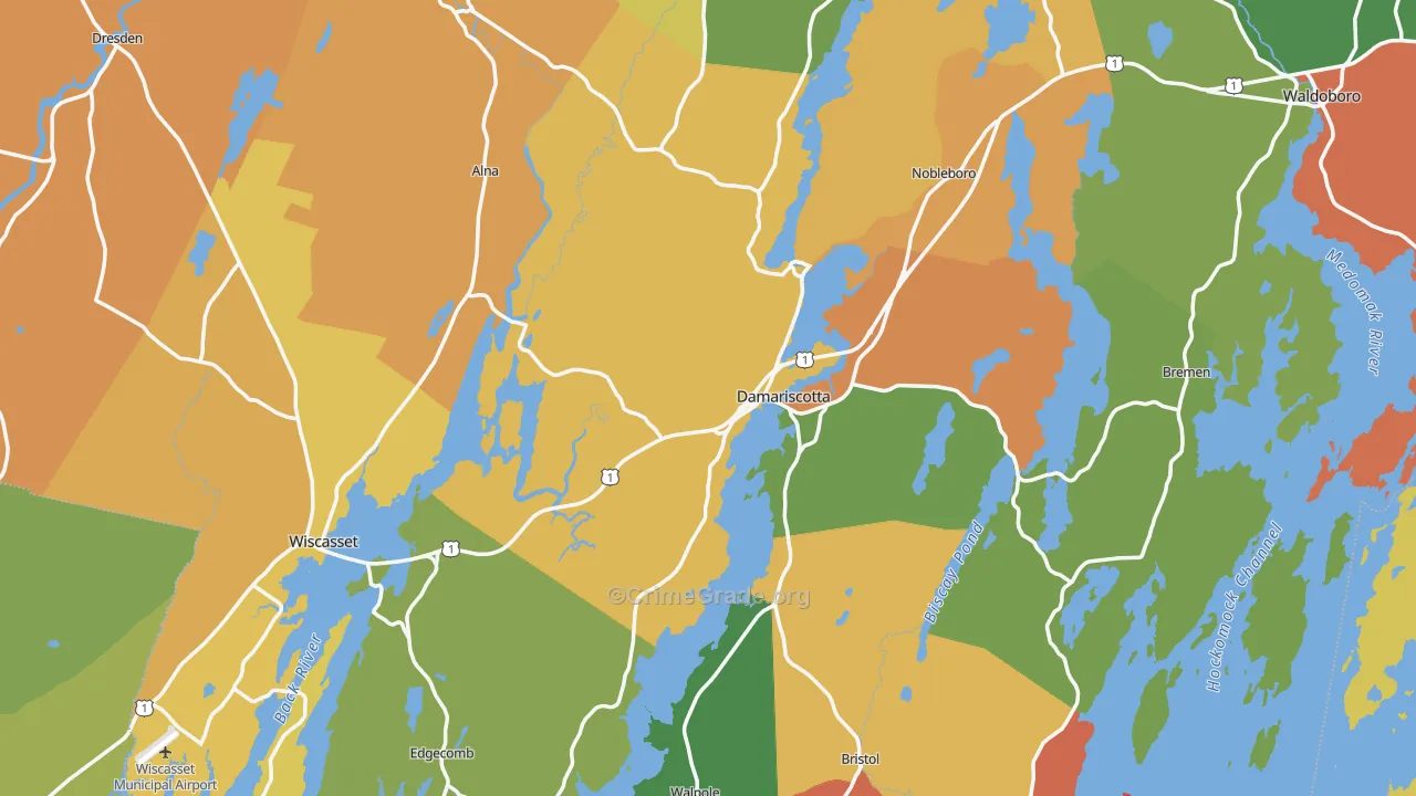 Lincoln County, ME Map of Robbery Rates