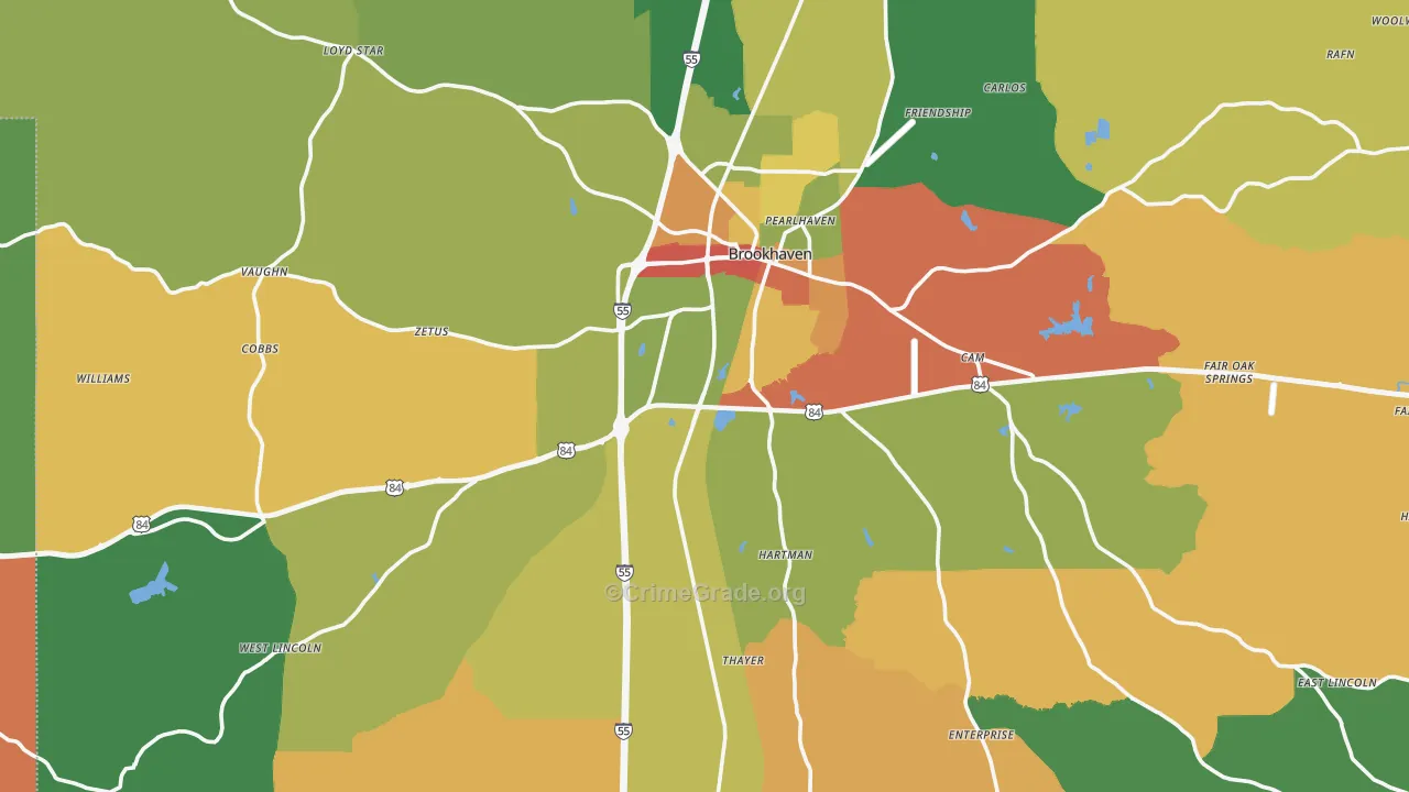 Lincoln County, MS Map of Robbery Rates