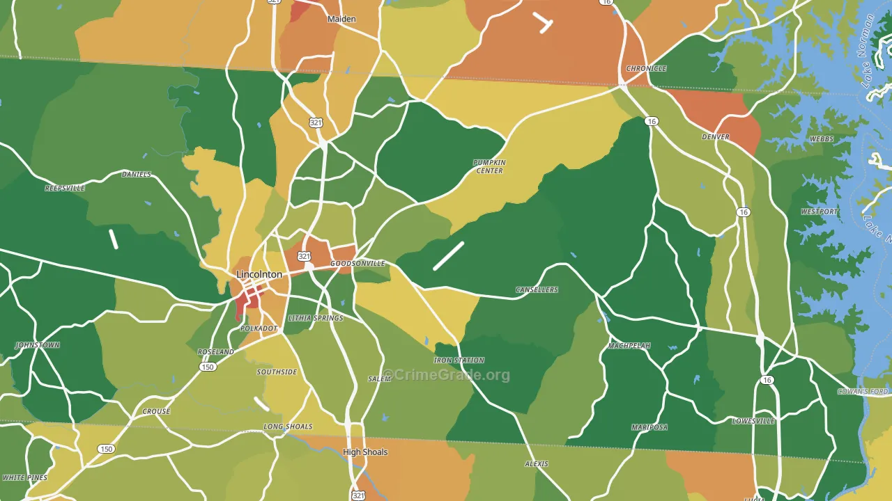 Lincoln County, NC Map of Robbery Rates