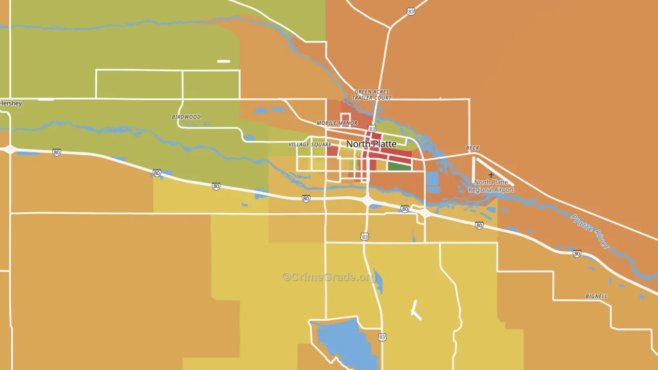 Lincoln County, NE Map of Robbery Rates