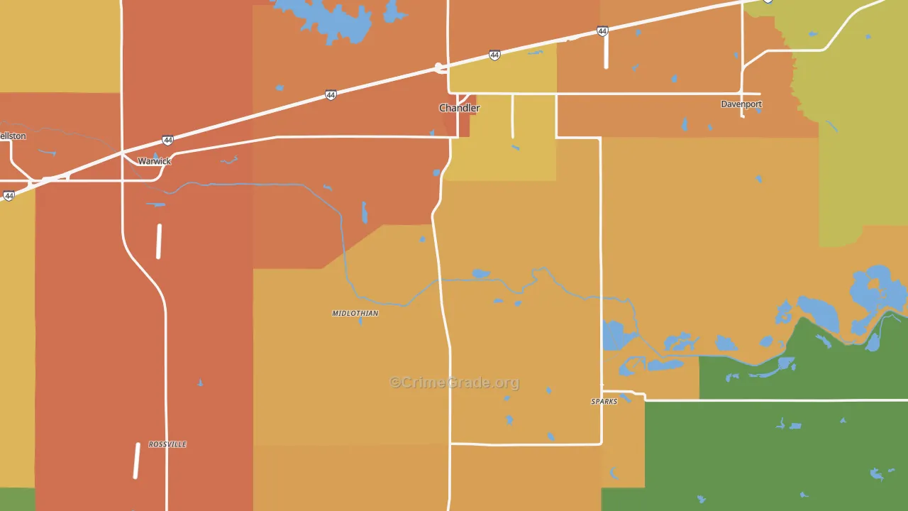 Lincoln County, OK Map of Robbery Rates