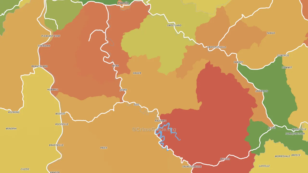 Lincoln County, WV Map of Robbery Rates