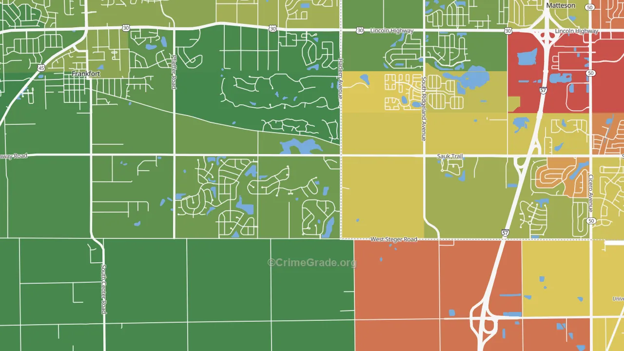 Lincoln Estates, IL Map of Robbery Rates