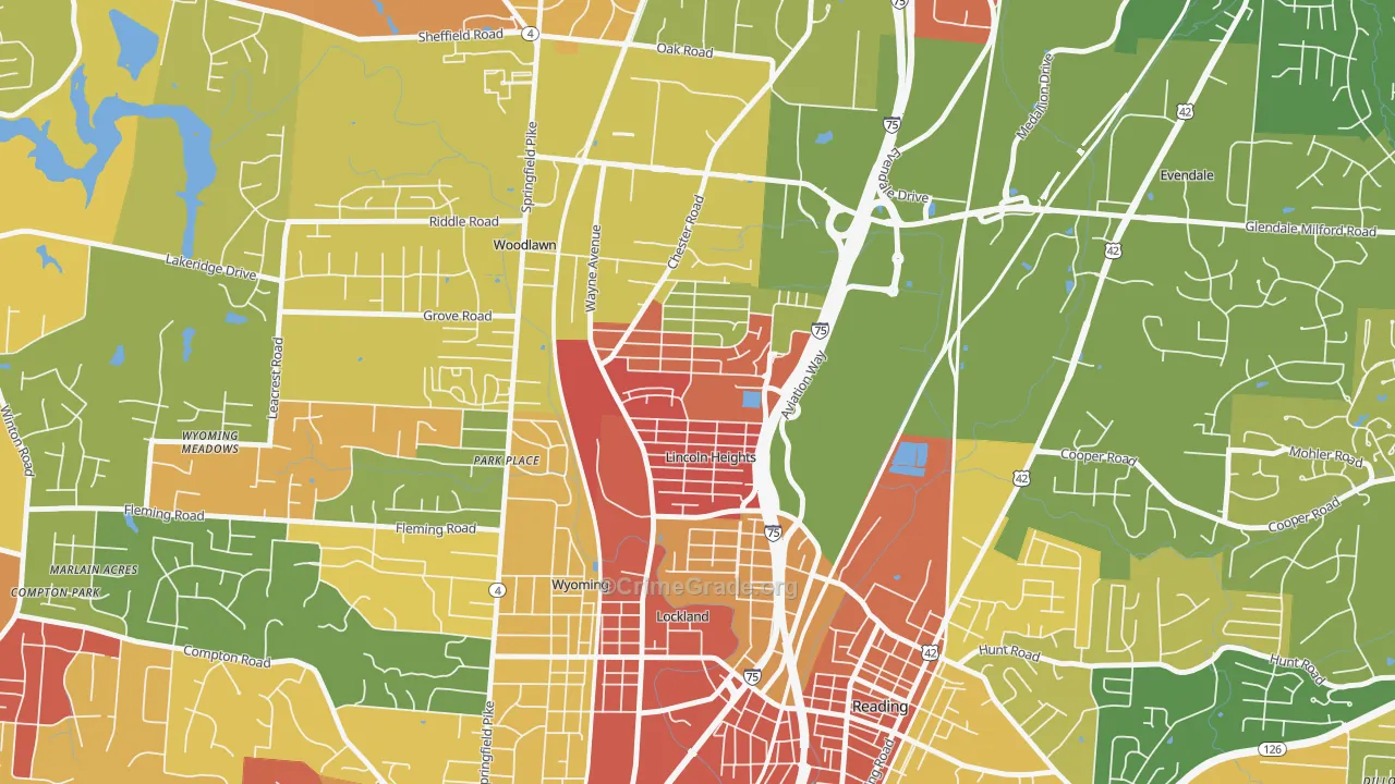 Lincoln Heights, OH Map of Robbery Rates
